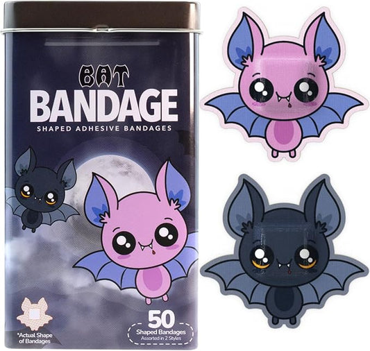 BioSwiss Bandages, Halloween Bat Shaped Self Adhesive Bandage, Latex Free Sterile Wound Care, Fun First Aid Kit Supplies for Kids, 50 Count-CubbioJoy