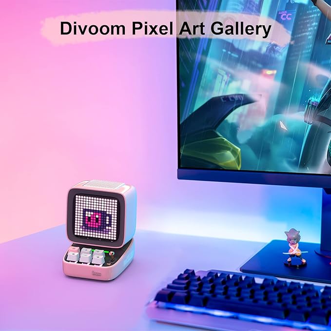 Divoom Ditoo Retro Pixel Art Game Bluetooth Speaker with 16X16 LED App Controlled Front Screen (Pink)-CubbioJoy