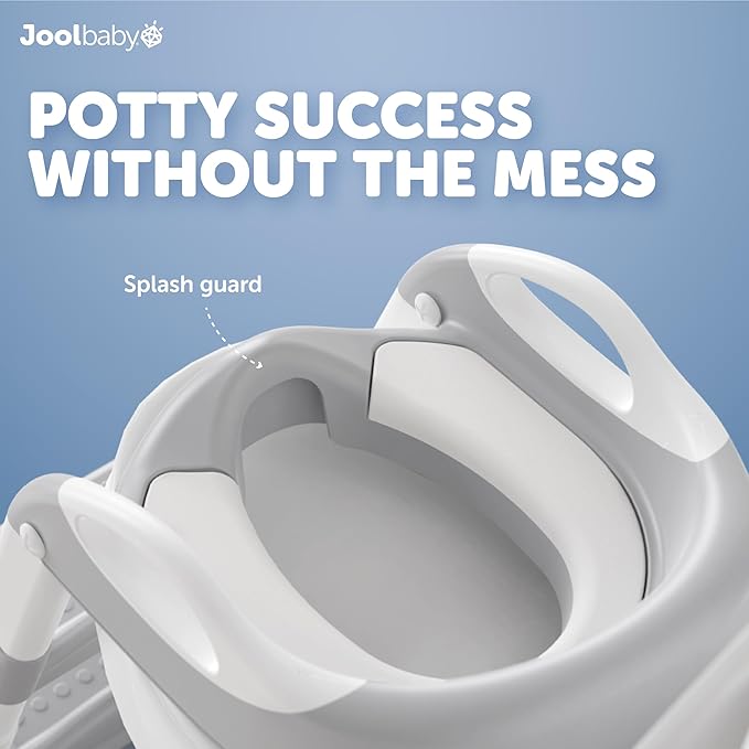Jool Baby Potty Training Seat with 2 Step Ladder for Toddlers - Soft Cushioned Seat & Splash Guard, Adjustable Height (Gray)-CubbioJoy
