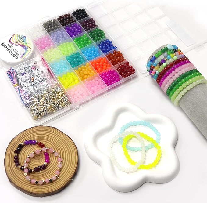 JULIMAIDONG 6mm Glass for Bracelets 1400pcs, 24 Colors Round Crystal Glass Bracelet Making Kit for Jewelry Making Kits Bead DIY Crafts with Spacer Charms Accessories (6mm, 24Color)-CubbioJoy