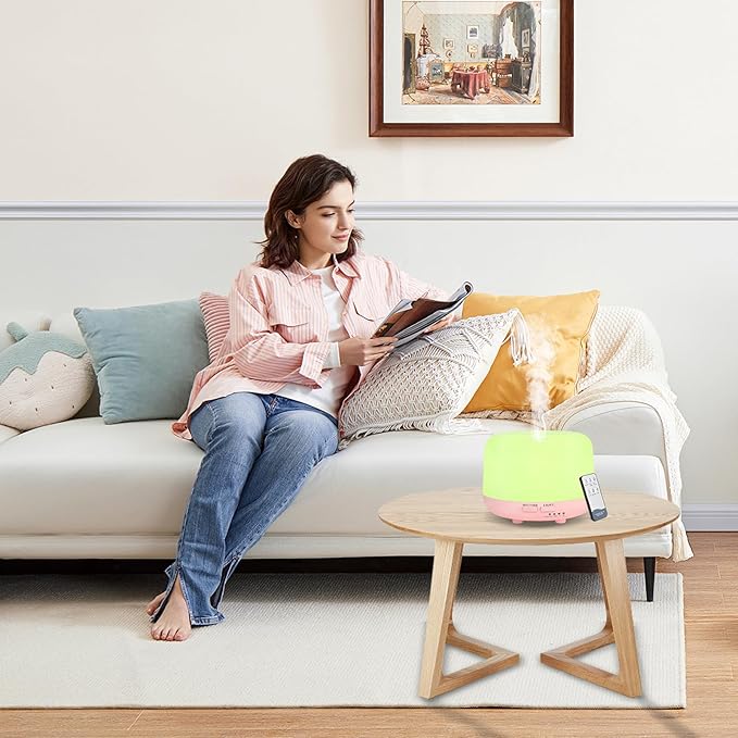 300ML Essential Oil Diffusesrs Remote Control, Aromatherapy Ultrasonic Diffuser, Cool Mist Aroma Humidfier Diffuser, 7 Color Changing LED Light, Auto-Off, Timer for Home, Room, Office, Kids.(Pink)-CubbioJoy