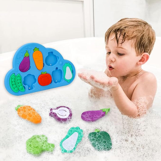 Baby Bath Toys, 100% Silcone Mold Free Vegetable Bath Toys, Soft Toddlers Floating Bathtub Toy, No Hole Tub Water Toys, Shape Sorting&Matching Educational Learning Toys Gift for Boys Girls Kids-CubbioJoy