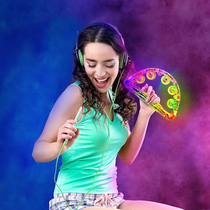 Aywewii LED Tambourine, Light Up Toys Handheld Musical Flashing Tamborine Sensory Toys Autism Toys Party Supplies for Birthday Anniversaries Gifts for Kids Adults Teens(Four Colors are Randomly Sent)-CubbioJoy