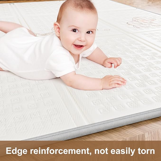 79x71 Baby Play Mat Foldable, Extra Large Foam Play Mat Tummy Time and Crawling Mat, Waterproof & Anti-Slip Reversible Portable Baby Floor Mat for Infant, Toddler-CubbioJoy