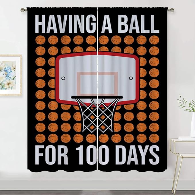 Basketball Blackout Curtains for Boy Girl Room Darkening Decor,Sports Themed Hoop and Many Basketballs Bedroom Living Room Home Rod Pocket Thermal Insulated Window Curtain/Drapes Panel,42x45 Inch…-CubbioJoy