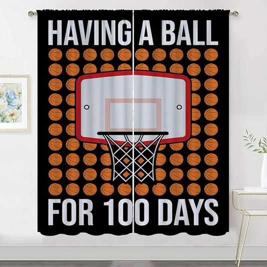 Basketball Blackout Curtains for Boy Girl Room Darkening Decor,Sports Themed Hoop and Many Basketballs Bedroom Living Room Home Rod Pocket Thermal Insulated Window Curtain/Drapes Panel,42x63 Inch…-CubbioJoy