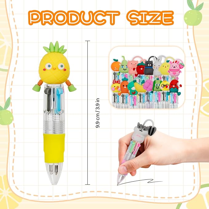 30Pcs Mini Multicolor Pens in One 4-in-1 Cute Pens Bulk for Kids, Ballpoint Pen for Birthdays and Children's Parties, Fun Gifts Assorted Ink Kawaii Pen(Fruits and Animals)-CubbioJoy