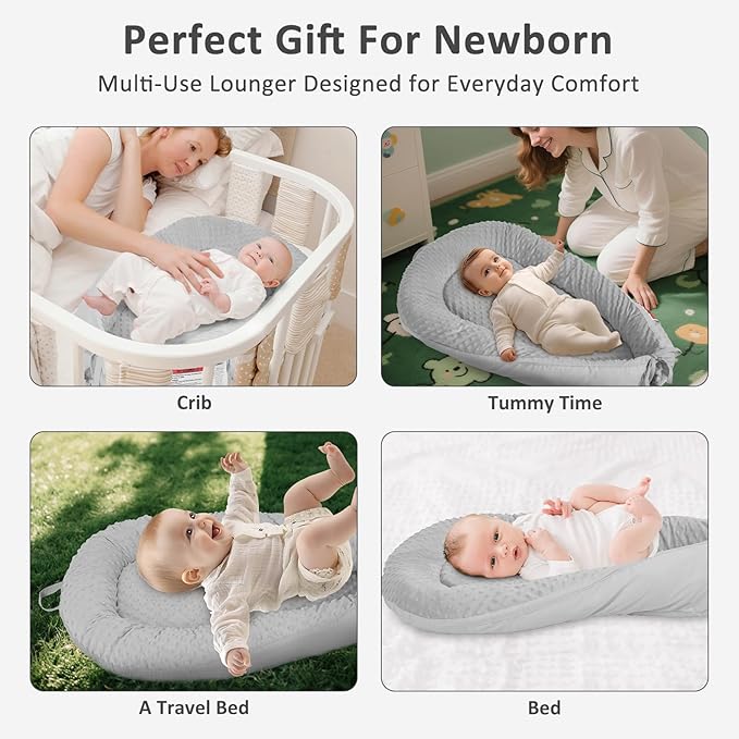 Baby Lounger – Soft & Breathable Newborn Nest for Infants 0-24 Months, Organic Cotton Baby Pillow for Tummy Time, Playtime & Travel, Newborn Babies Essential Gift-CubbioJoy