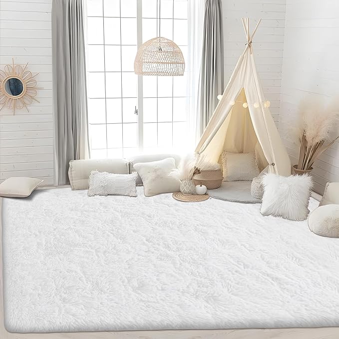 4x6 Area Rug for Living Room: Fluffy Shag Soft Washable Rugs Fuzzy Plush Indoor Carpet for Bedroom Nursery Playroom Dorm Kids Girls Boys Room (White, 4'x6')-CubbioJoy