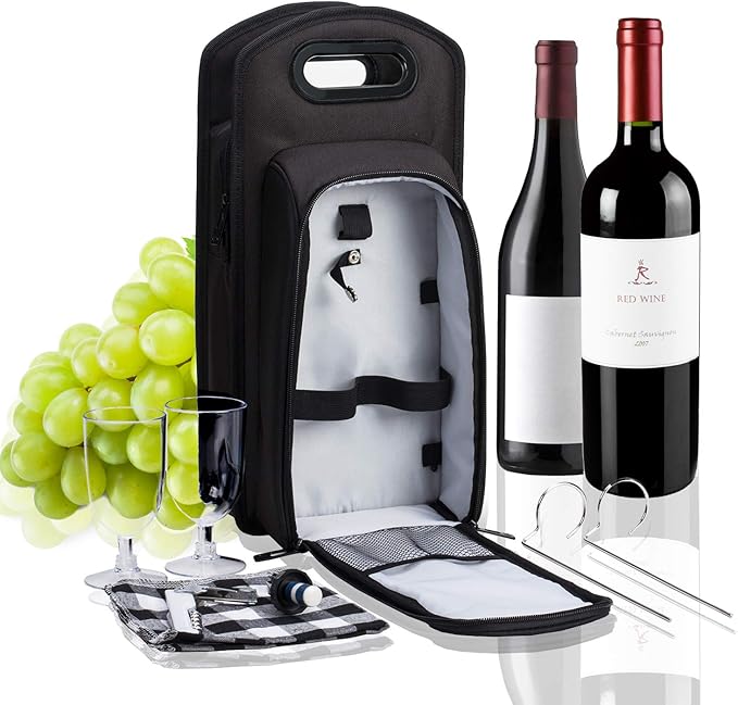 ALLCAMP 6 Piece Wine Travel Bag and Insulated Wine Carrier Tote Carrying Cooler Bag with Handle,Great Gift for Wine Lover-CubbioJoy