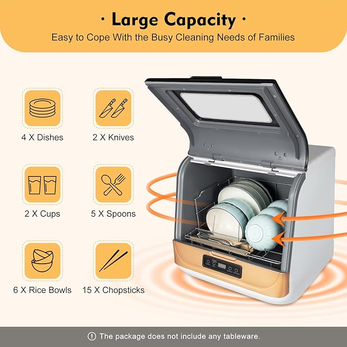 Compact Portable Dishwasher Countertop with Filter and Hybrid Drying Function, 360° Streak-Free Deep Cleaning, 3 Washing Programs, Mini Dishwasher for Apartments& RVs-CubbioJoy