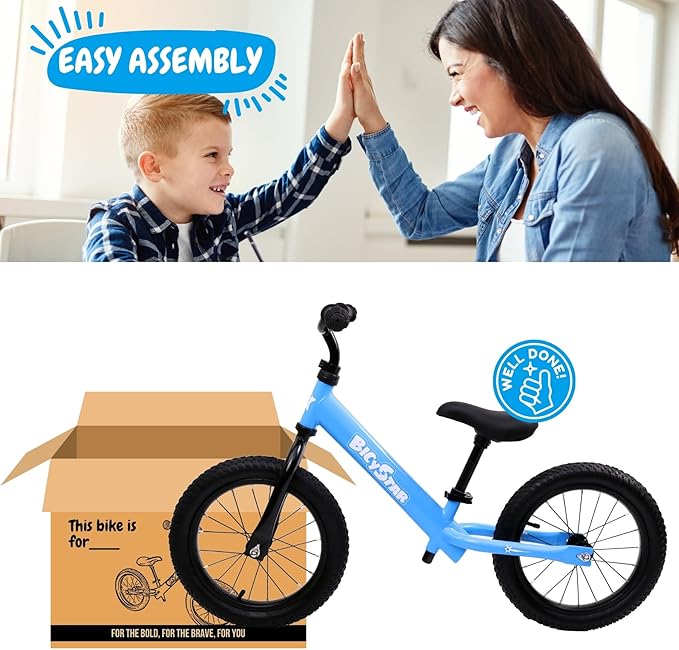 14 Inch Balance Bike for Kids 3-7 Year Old, Kids Bike with No Pedals, Air Rubber Tires, Adjustable Height, Pedalless Kids Bicycle for Boys, Girls-CubbioJoy