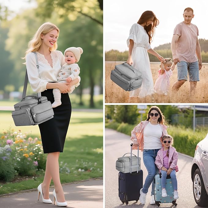 Breast Pump Bag for Spectra S1 S2 with Waterproof Mat, Breast Milk Cooler Bag for Pump Essentials, Pumping Bags for Working Mom Travel Camping, Grey-CubbioJoy