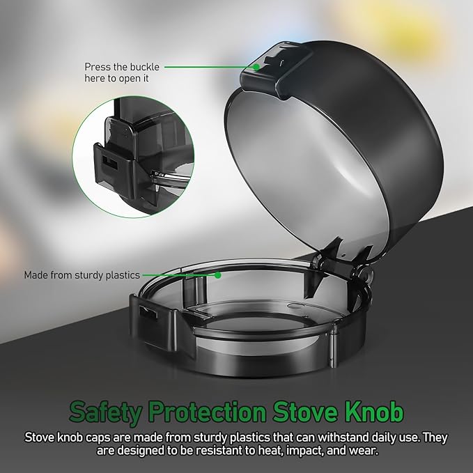 5pcs Stove Knob Cover: 3.5in Child Proofing Cover Knob Easy Install for Kitchen Stove Locks Door Child Proof Clear Plastic Black-CubbioJoy