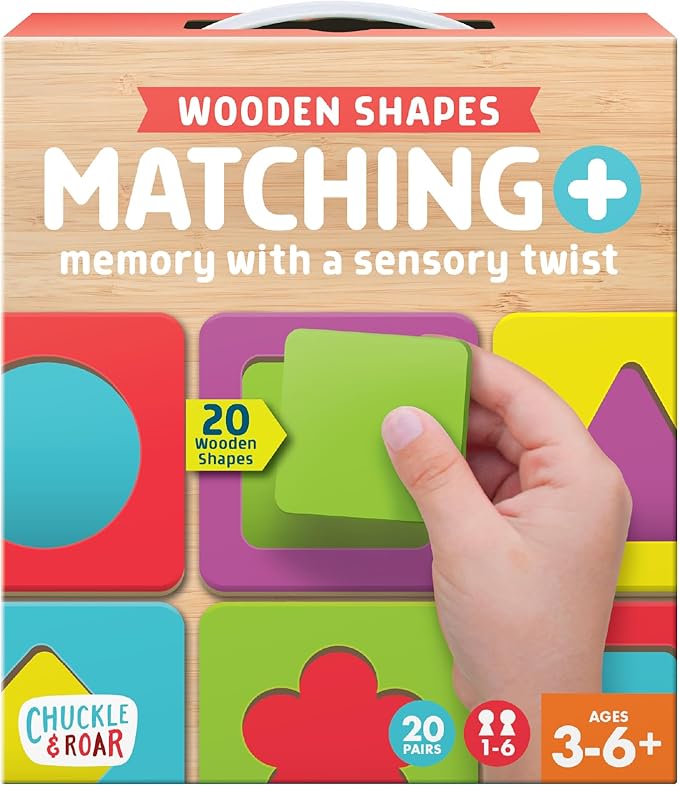 Chuckle & Roar - Matching+ Wooden Sensory Shapes - Logic Puzzles - Premium Wood Construction - Flat Board Puzzle Pieces for Ages 6 and up-CubbioJoy