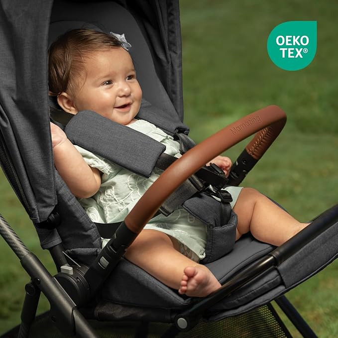 Air Lux Baby Stroller with Carbon Fiber Frame, One-Hand Fold & Reversible Seat, Magnetic 5-Pt Harness, Car Seat Adapter, 15.8lbs, Meteorite-CubbioJoy