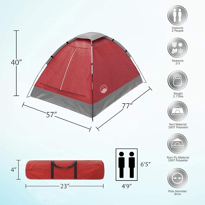 2-Person Dome Tent – Easy Set Up Shelter with Rain Fly and Carrying Bag for Camping-CubbioJoy