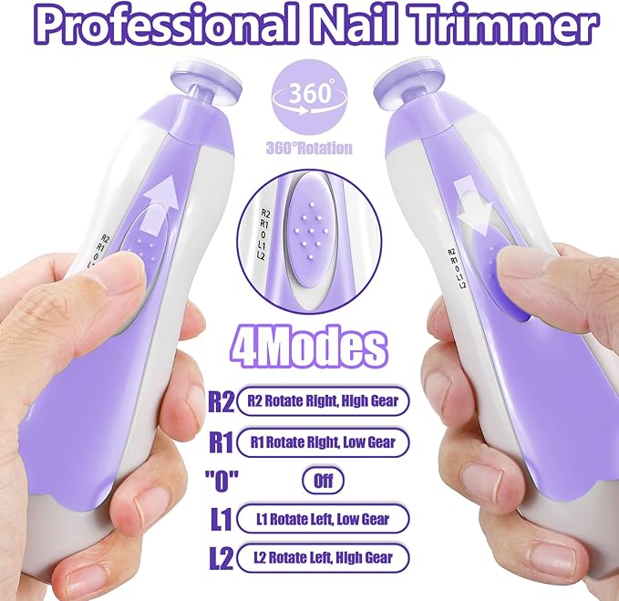 Baby Nail Trimmer Electric, 6 in 1 Rechargeable Baby Nail Clippers Manicure Set Grooming Kit for Toddler Infant or Adults (Purple)-CubbioJoy