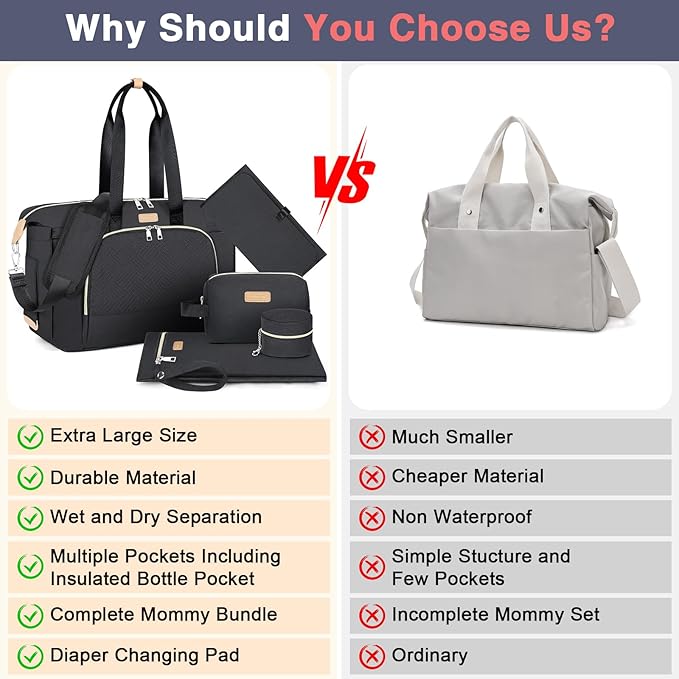 ITIEZY Diaper Bag Tote for Baby - Large Mommy Bag with Portable Changing Pad Pacifier Case, Hospital Bags Travel Baby Bag-CubbioJoy