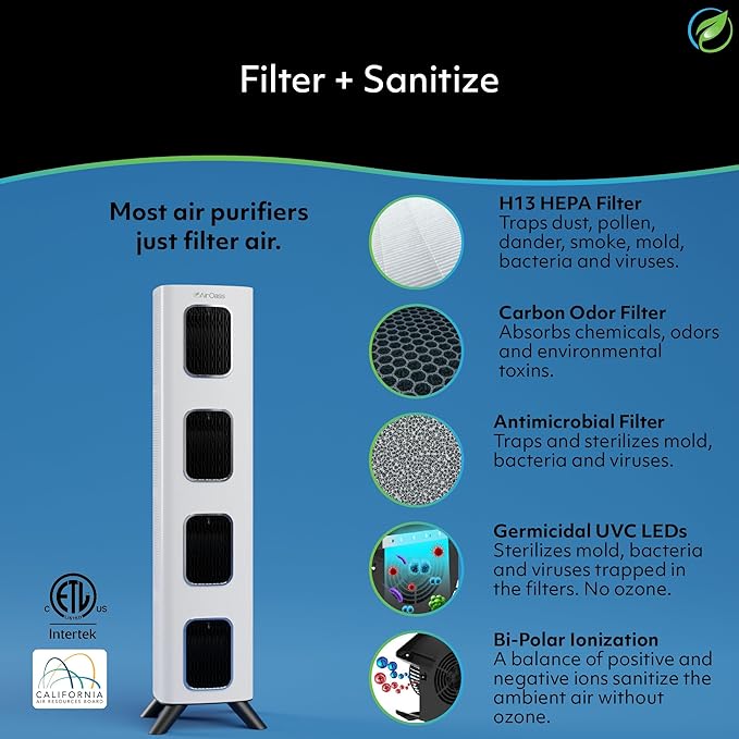 Air Oasis iAdapt 2.0 H13 HEPA Filter Air Purifier | Reduces Up To 99% of Viruses, Mold, Dust, Smoke, Pollen & Odors | Whisper Quiet Operation |WiFi Compatible | 5,474 Sq Ft of Clean Air-CubbioJoy
