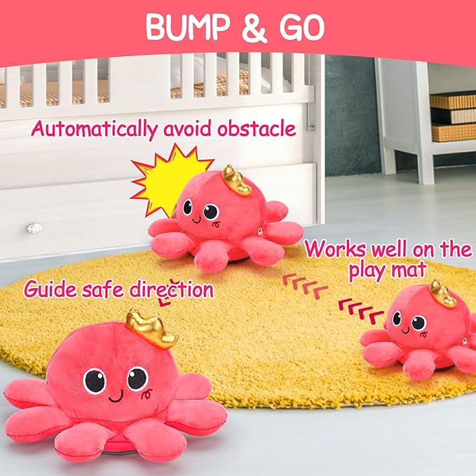 Baby Crawling & Walking Toys 6-12 Months Musical Octopus Plush Light up Stuffed Animal Dancing 1 Year Old Girl Gifts Music Sensory Walking Toy 0-6 7 8 9 Months Learning Newborn Baby Girl Birthday Gift-CubbioJoy