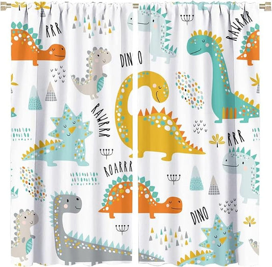 Dinosaur Curtains for Kids Boys Girls Home Decor Childish Cute Dino Animals Print Pattern Rod Pocket Blackout Window Drapes for Nursery Baby Bedroom Playroom W26xL84in 2 Panels-CubbioJoy