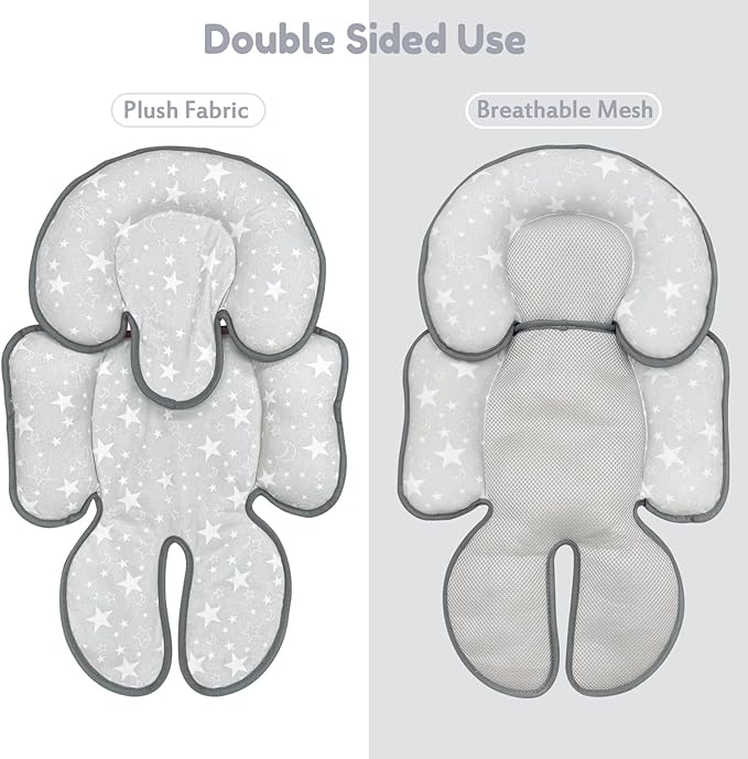 Infant Car Seat Insert, 2 in 1 Reversible Baby Car Seat Head & Body Support Cushion Pillow for Newborn,Soft Newborn Carseat Head Support Pad for Carseats, Strollers, Swings, Bouncers-CubbioJoy