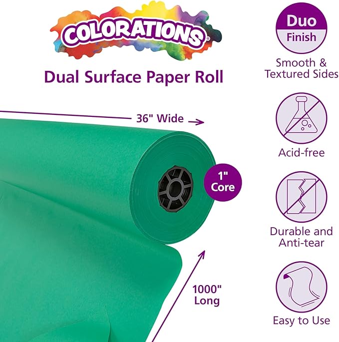 Colorations Dual Surface Paper Roll, Bright Green, 36" x 1000', Textured Paper, Classroom Craft & Art Supplies, Bulletin Board, Gift Wrapping, Chalkboard Wallpaper-CubbioJoy