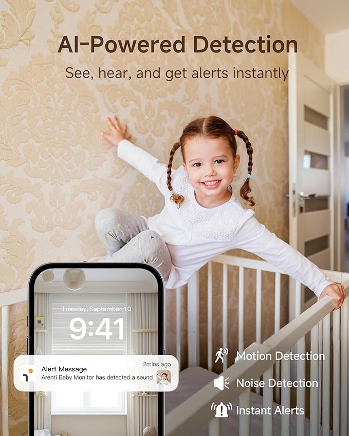 ARENTI WiFi Baby Monitor, 5-inch Wireless Display, 1080p PTZ Camera, Free Smartphone App, Encrypted Connection, Lullaby, Super Night Vision, Auto Tracking, Temp Sensor, Support Local Storage(B2 Kit)-CubbioJoy