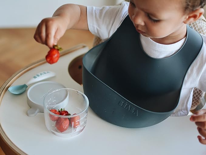 BEABA Silicone Baby Bib, Made with Soft Supple Silicone, Baby Bibs with Baby Food Catcher, Baby Essentials for Baby Feeding-CubbioJoy