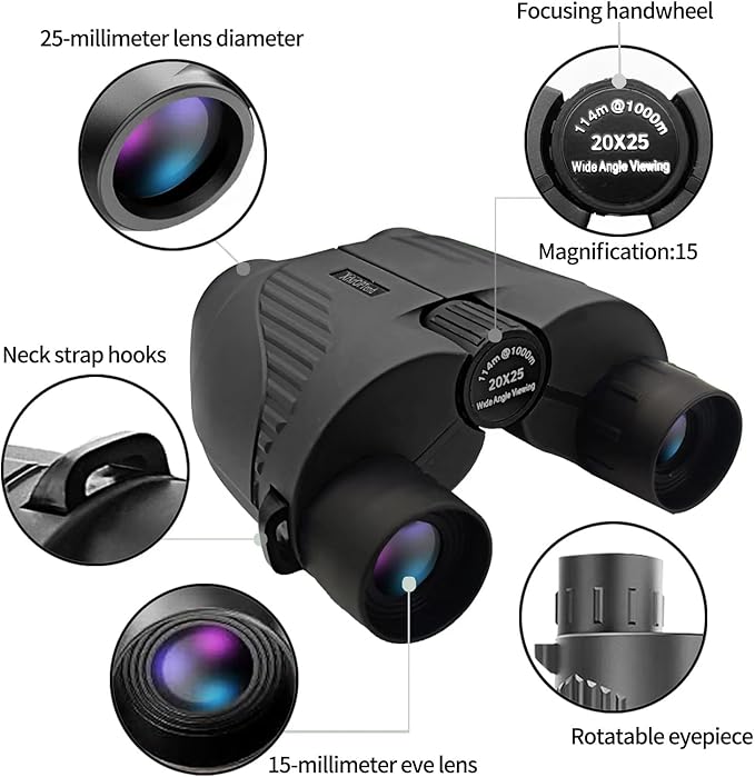 20x25 Compact Binoculars with Strap for Kids and Adults, Sharp Clear, Mini Low Weight Binoculars for Bird Watching,Hiking Outdoor, Cruise Ship,Concert-CubbioJoy