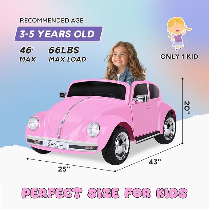 12V Kids Electric Car, Power Wheels with Remote Control, Ride on Car Toys with LED Light, 3 Speeds, Music, Pink-CubbioJoy