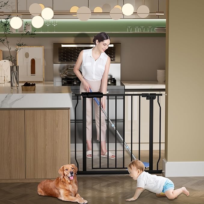 30" Tall Extra Wide Baby Gate for Doorways Stairs Large Long Dog Gates Pressure Mounted Indoor Safety Gates Walk Through Toddler Child Gates for Kids or Pets (Black, 76.38-86.3"/194-219cm)-CubbioJoy
