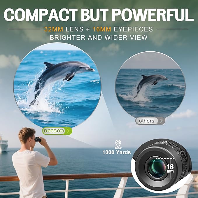 25x32 Binoculars for Adults Kids Compact - DEESOO High Powered Bird Watching Binoculars Lightweight with Small Size for Hunting Traveling Sports Hiking-CubbioJoy