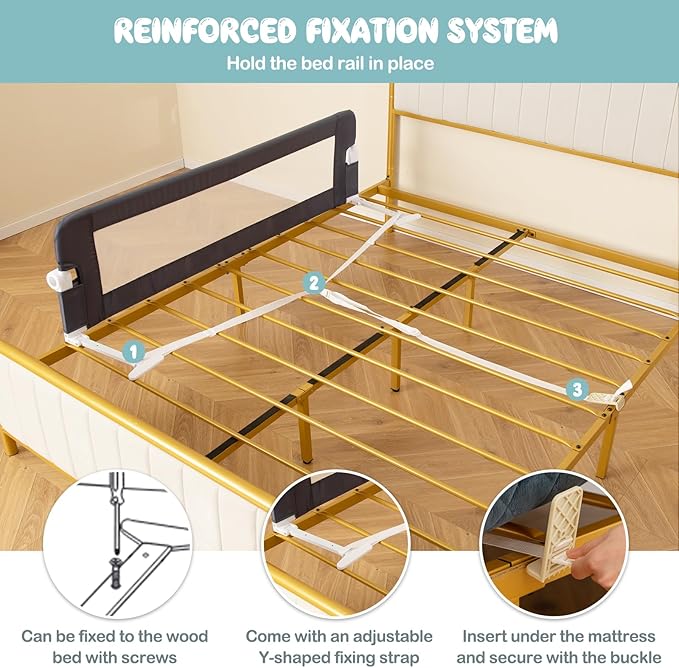 BABY JOY Bed Rails for Toddlers, Extra Long, Swing Down Safety Bed Guard for Convertible Crib, Folding Baby Bedrail for Kids Twin, Double, Full Size Queen & King Mattress (60-Inch, Dark Blue)-CubbioJoy