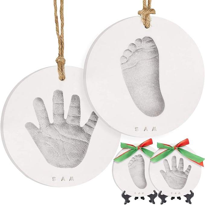 Baby Hand and Footprint Kit Girls, Boys - Personalized Baby Footprint Ornament Kit, Newborn Keepsake Gifts for New Mom, Easy to Use Handprint Makers, Cute Shower Gifts (Silver Paint)-CubbioJoy