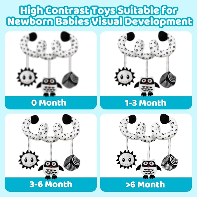Black and White High Contrast Baby Toys - Sensory Infant Hanging Carseat & Stroller Toy for Newborns 0-6,6-12Months Perfect Easter Birthday & Baby Shower for Babies Boys Girls-CubbioJoy