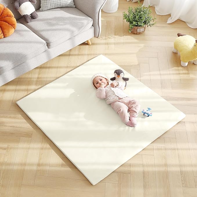 Baby Play Mat 48"x48" – Thick, Non-Slip Foam Mat for Babies and Toddlers. Foldable, Scrubbable, Odorless, and Soft, Ideal for Playpens, Crawling, and Indoor Playtime-Beige-CubbioJoy