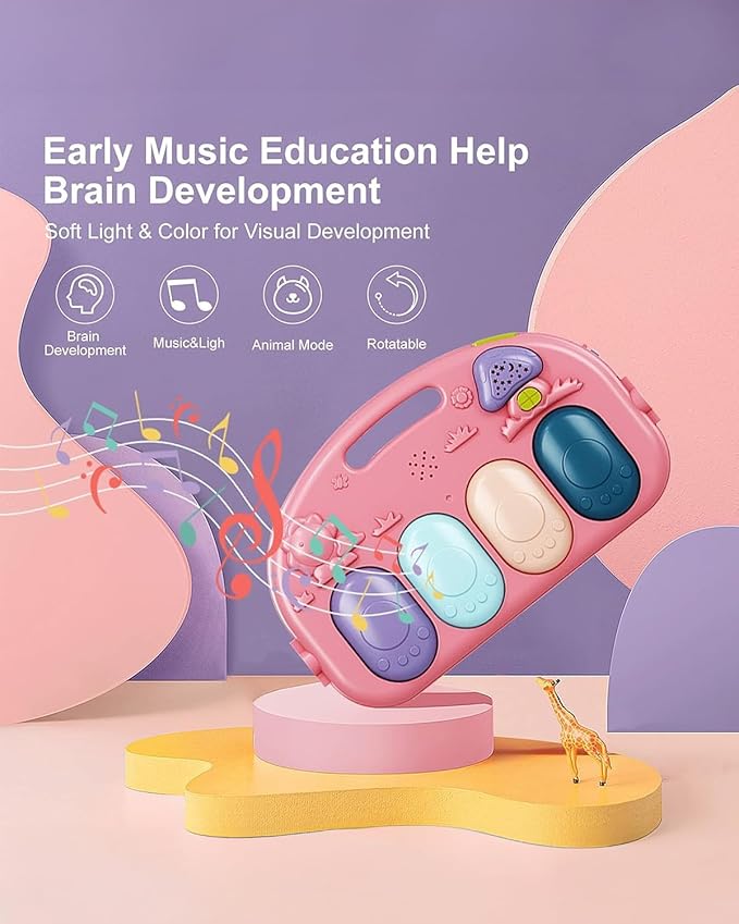 dearlomum Baby Play Mat Gym, Funny Play Piano Tummy Time Activity Mat with 5 Infant Sensory Toys, Music and Lights, Boy & Girl Gifts for Newborns 0 to 3 6 9 12 Months(New Pink)-CubbioJoy