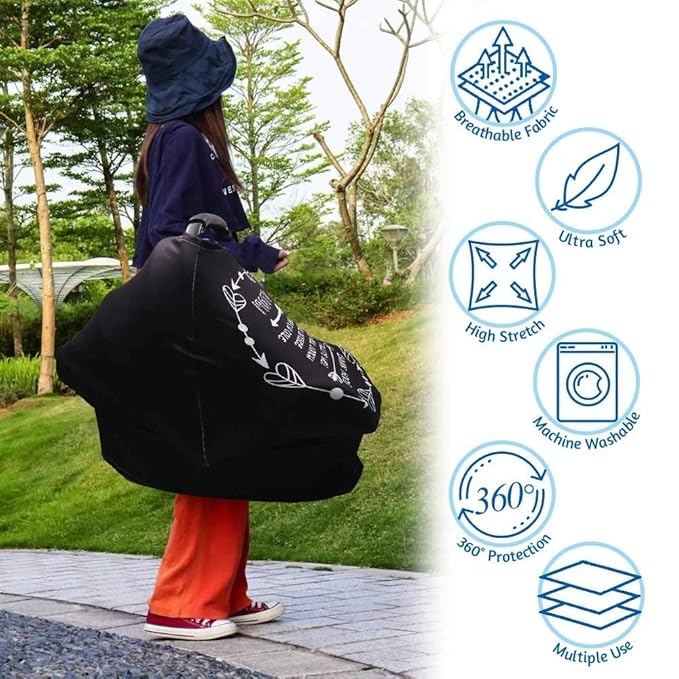Car Seat Covers for Babies, No Touching Sign Car seat Canopy, Infant Stroller Covers for Newborn Girl Boy, Multiuse Nursing Covers for Breastfeeding, Ultra-Soft Breathable, High Chair Cover, Black-CubbioJoy
