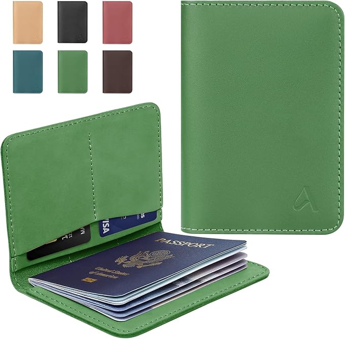ALLIVE Passport Holder for Travel Women Men,Genuine Leather Passport Cover Wallet,Travel Must Haves Airport Essentials Travel Gifts Green-CubbioJoy