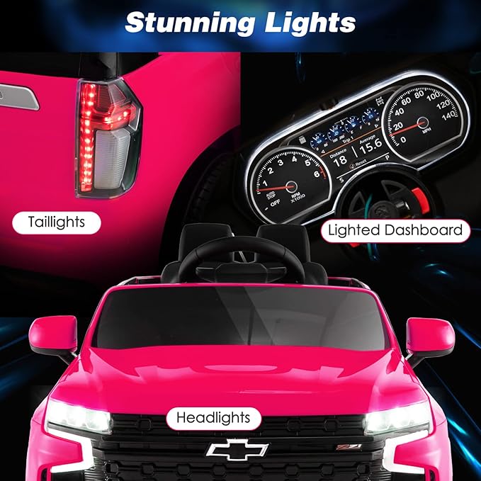 Costzon Ride on Car, 12V Licensed Chevrolet Tahoe Battery Powered Electric Vehicle w/ 2.4G Remote Control, High/Low Speed, Music, Lights, MP3/USB/FM, Spring Suspension, Electric SUV for Kids (Pink)-CubbioJoy