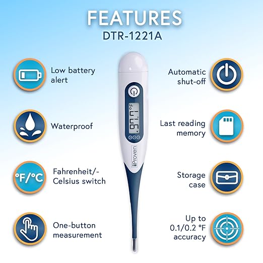 iProven Adult Digital Oral and Rectal Thermometer, Measures in 10 Seconds, with Flexible Tip, Fever Alarm, Thermometer for Kids and Babies (10 Packs)-CubbioJoy