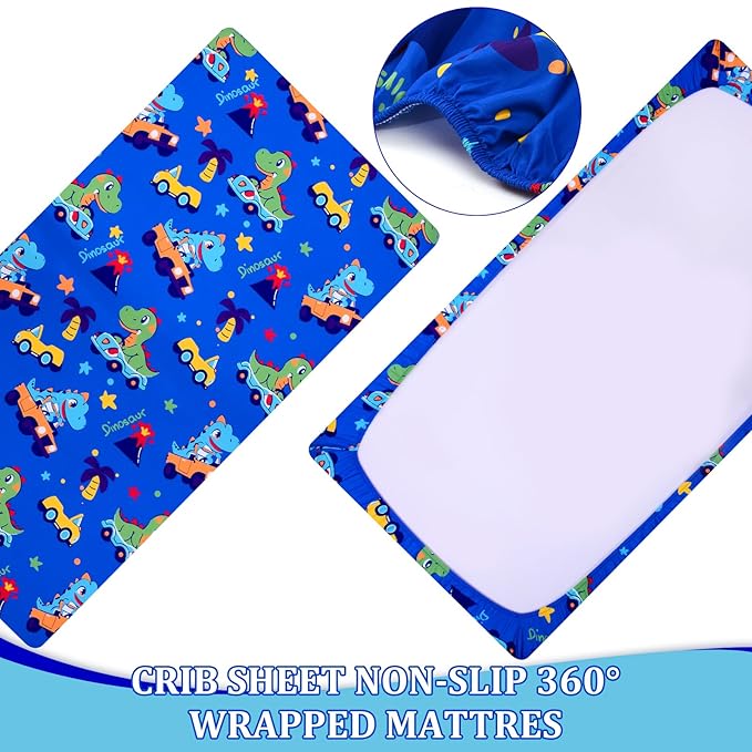 Cloele Dinosaur Crib Bedding Sets for Boys - 3 Piece Standard Size Baby Bedding Set Includes Crib Comforter Fitted Sheet Crib Skirt - Nursery Bedding Set for Boys and Girls-CubbioJoy