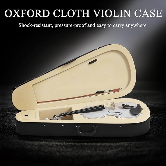 4/4 Beginner Violin Kit for Adults, Complete Full Size Violin Set with Portable Case, Bow, Rosin, White-CubbioJoy