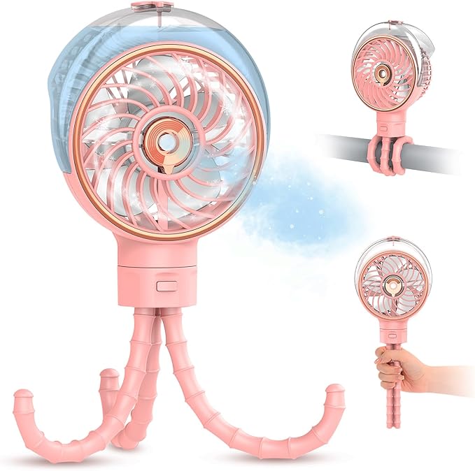 Ausic Stroller Fan with Mist, 100ml Misting Portable Fan for Stroller, Baby Fans with Detachable Tripod, Baby Essentials, Clip on Fans for Crib, Treadmill, Car Seat, Outdoor-CubbioJoy