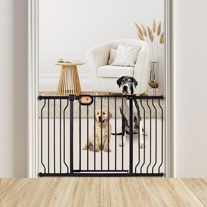 Baby Gate for Stairs 29-52 Inch Wide, Safety Gate for Baby Adjustable Pet Gate with Door Pressure Mounted Gates for Kids Toddler Dogs Extension Kit Indoor Stairway Doorway Black (30.5'' Tall)-CubbioJoy