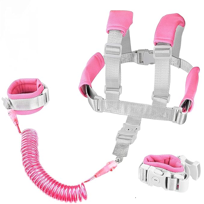 2 in 1 Toddler Leash Anti Lost Wrist Link Pink Safety Harness with Lock for Kids, Baby Leash Anti Lost Wrist Link Safety Wrist Link for Toddlers(Pink 8.2 Ft) …-CubbioJoy