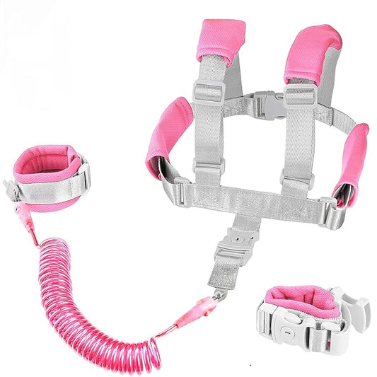 2 in 1 Toddler Leash Anti Lost Wrist Link Pink Safety Harness with Lock for Kids, Baby Leash Anti Lost Wrist Link Safety Wrist Link for Toddlers(Pink 8.2 Ft) …-CubbioJoy