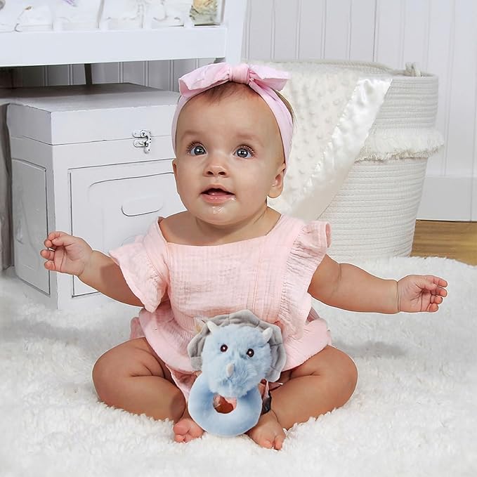 Bearington Collection Bearington Lil' Tracer Plush Stuffed Animal Dinosaur Soft Ring Rattle - 5.5 Inch - Dinosaur Rattle-CubbioJoy